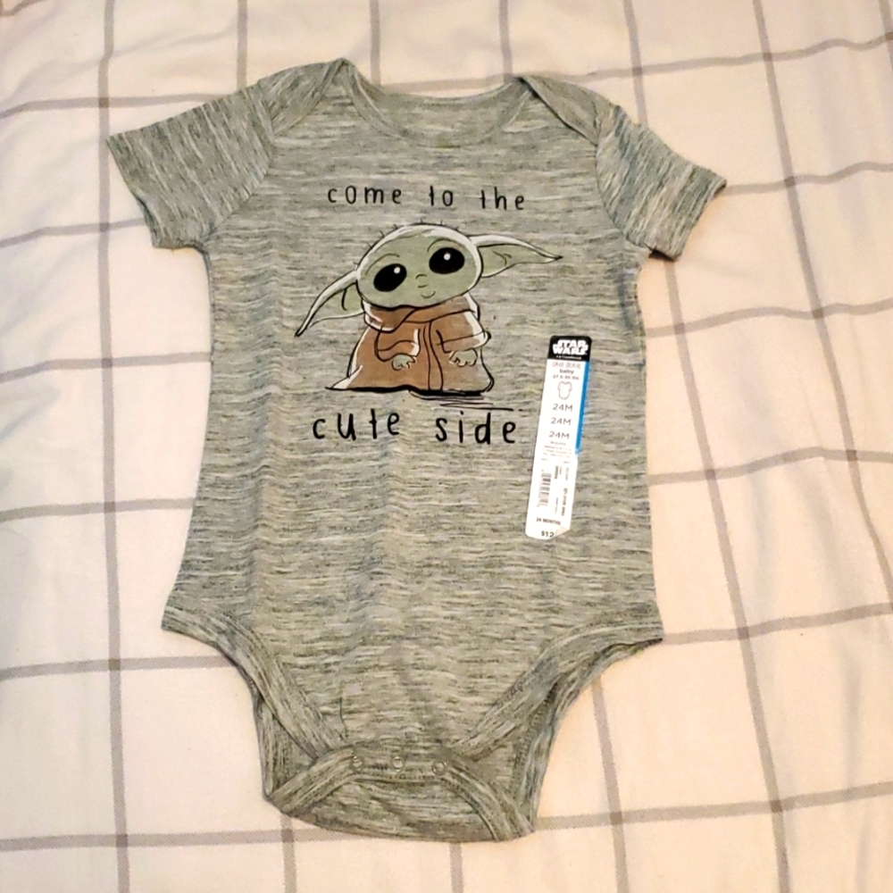 Okie dokie "Come to the cute side" baby yoda onsie